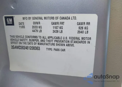 2006 Buick Lacrosse Cx из США, поврежденный, VIN 2G4WC582461208363